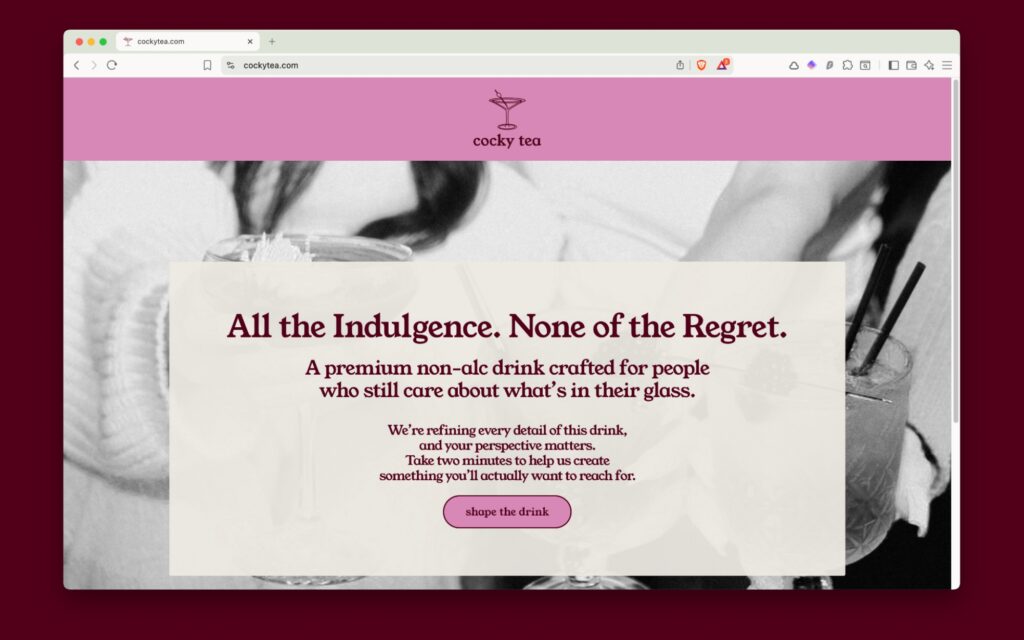 landing page mockup for cocky tea